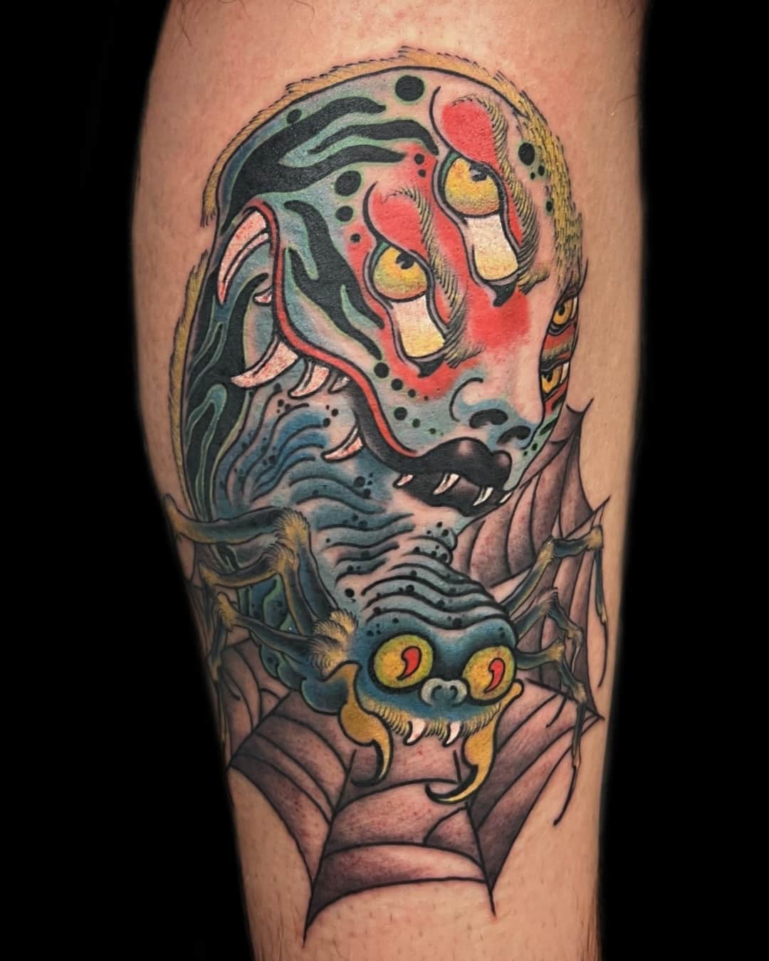 Anatomical heart, demon and skull tattoo on the forearm, large piece, Illustrative style, by Donny Newman in Austin, TX